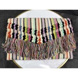 Stella & Dot Taj Embroidered Fringe Clutch Multicolor Boho Festival Handbag